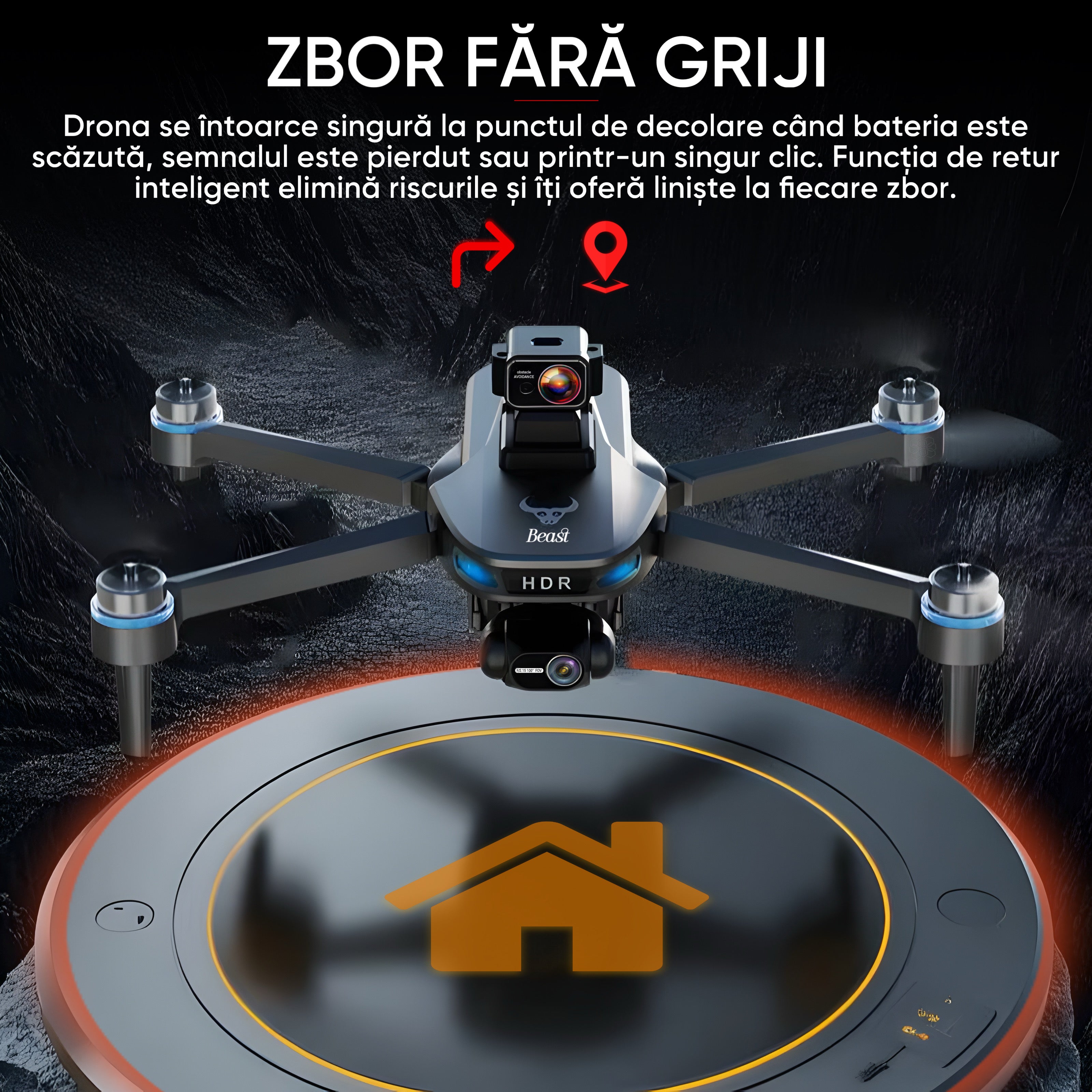 HexaCraft Ripple GEN1 – Drona cu gimbal 3 axe, camera 4K, GPS dual, senzori 360, retur automat, 35min zbor, mod Headless, Find my drone