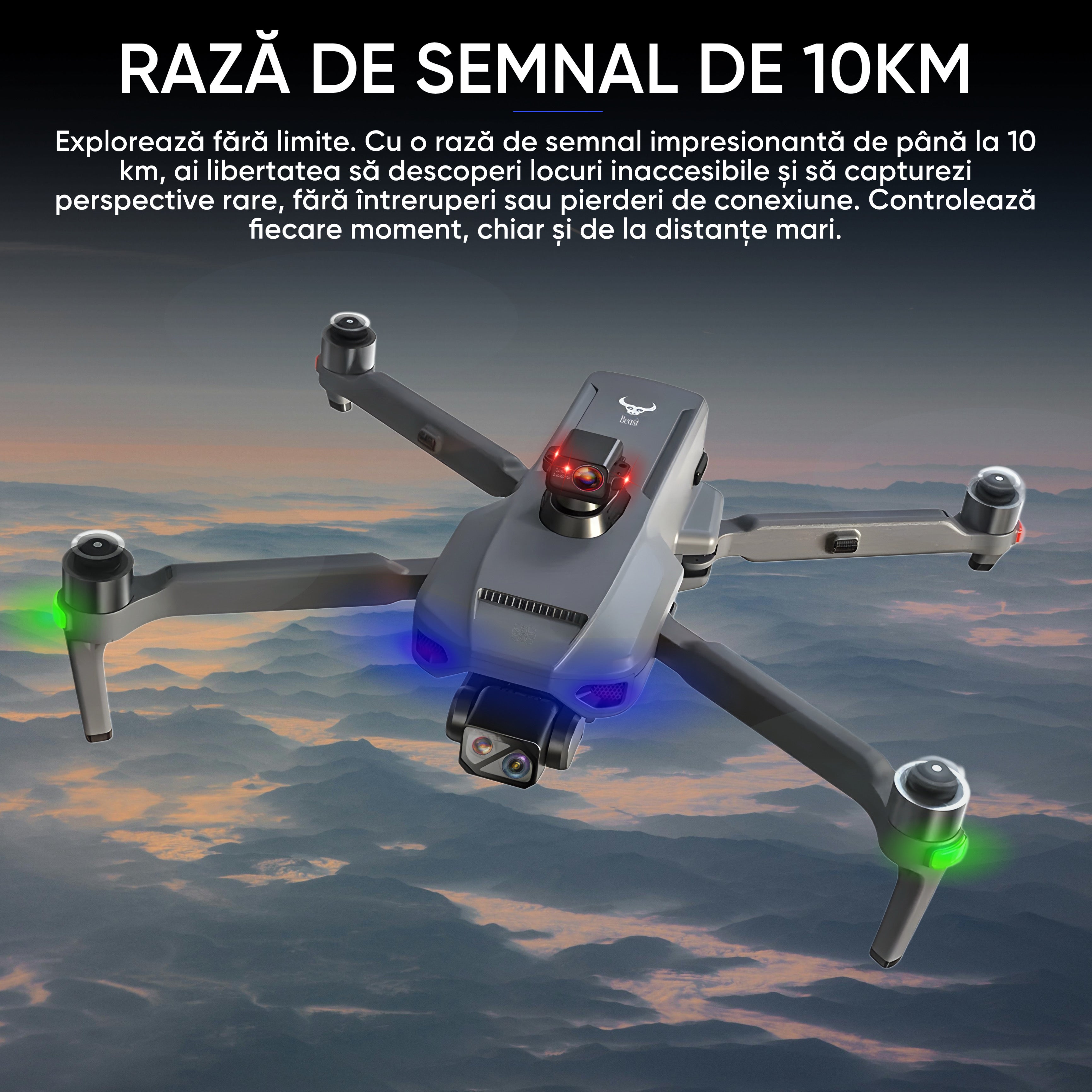 HexaCraft Aerovex – Drona profesionala cu camera 360 pe gimbal 3 axe, 45min zbor, ecran 5.5 inch, GPS si raza 10km