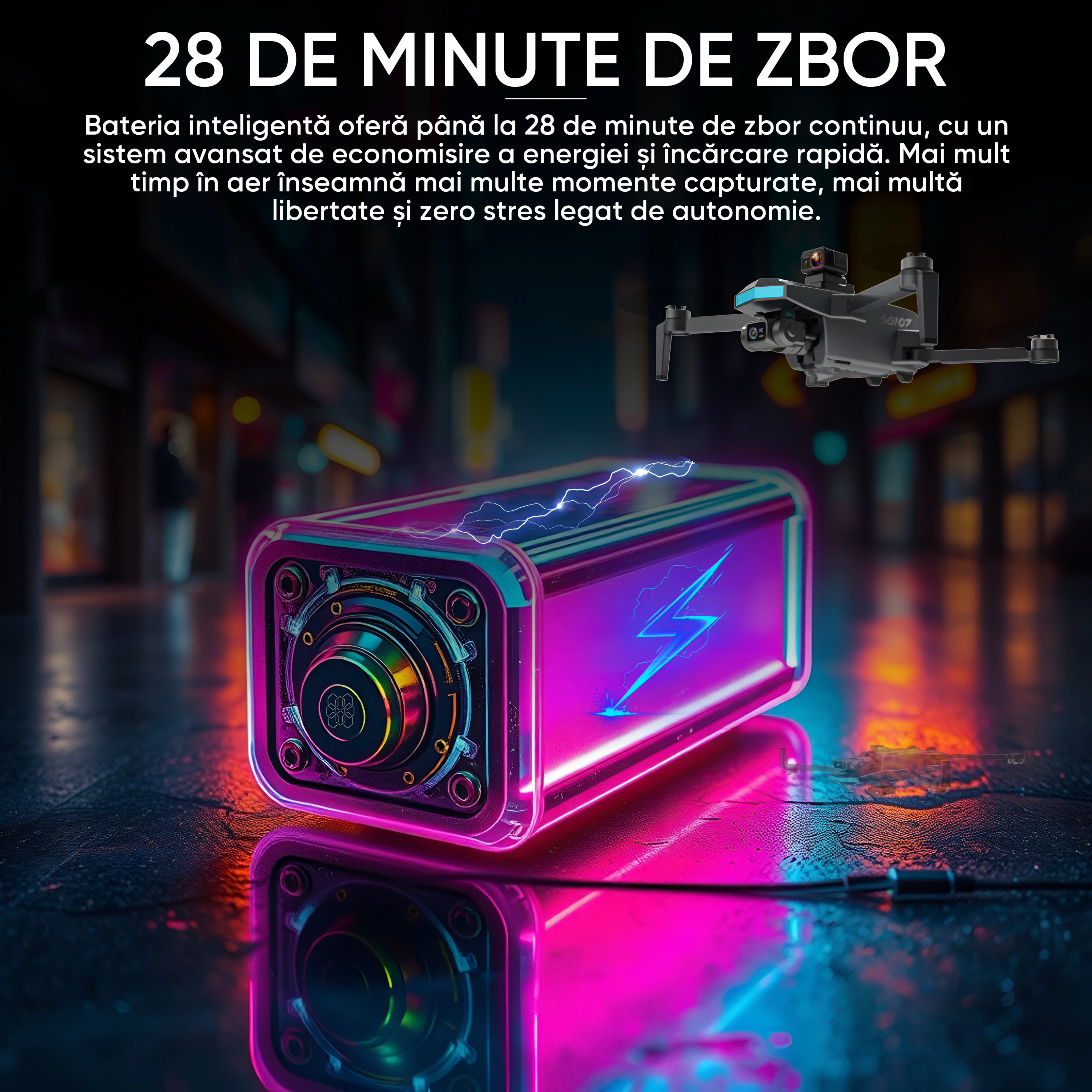 HexaCraft AngelSword – Drona cu camera duala pe gimbal 3 axe, GPS, AI Follow Me, ecran telecomanda, senzori 360, 28min zbor