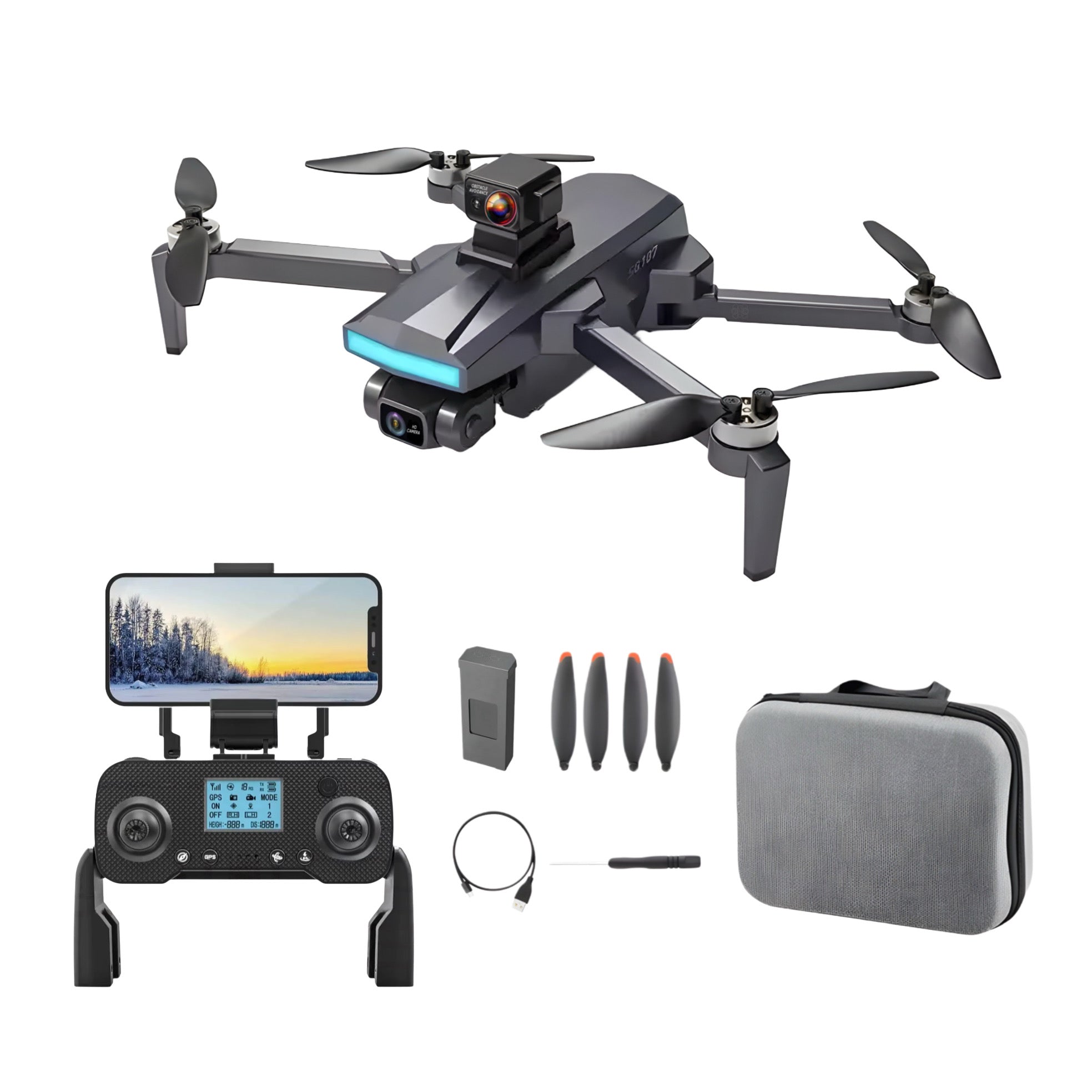 HexaCraft AngelSword – Drona cu camera duala pe gimbal 3 axe, GPS, AI Follow Me, ecran telecomanda, senzori 360, 28min zbor
