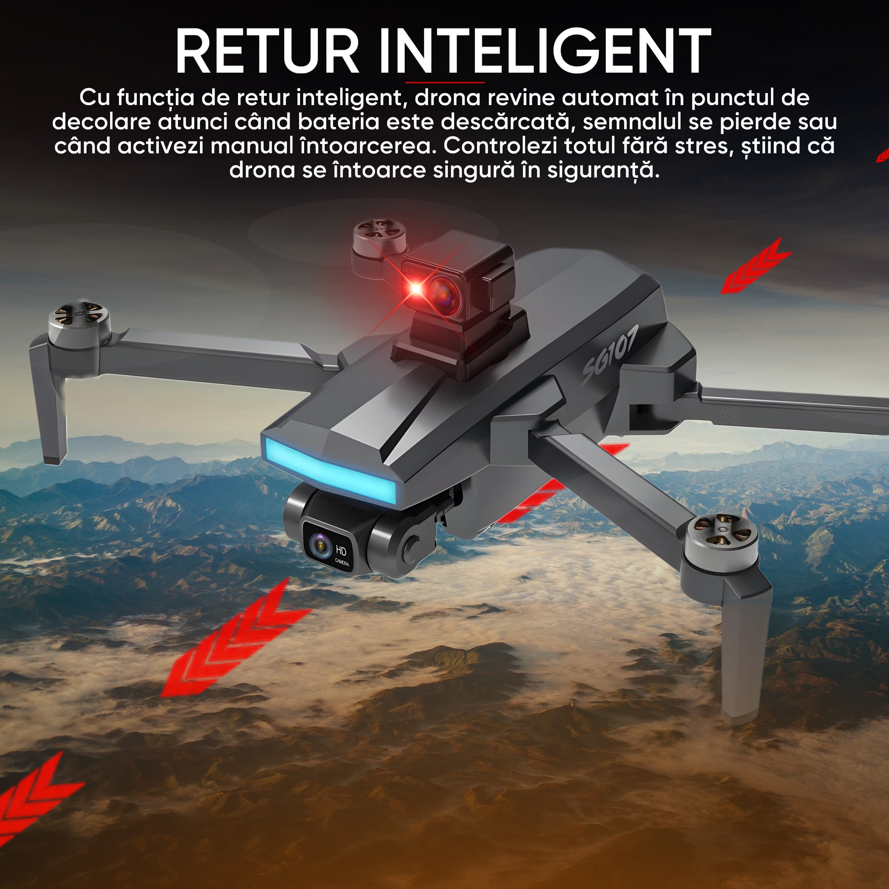 HexaCraft AngelSword – Drona cu camera duala pe gimbal 3 axe, GPS, AI Follow Me, ecran telecomanda, senzori 360, 28min zbor