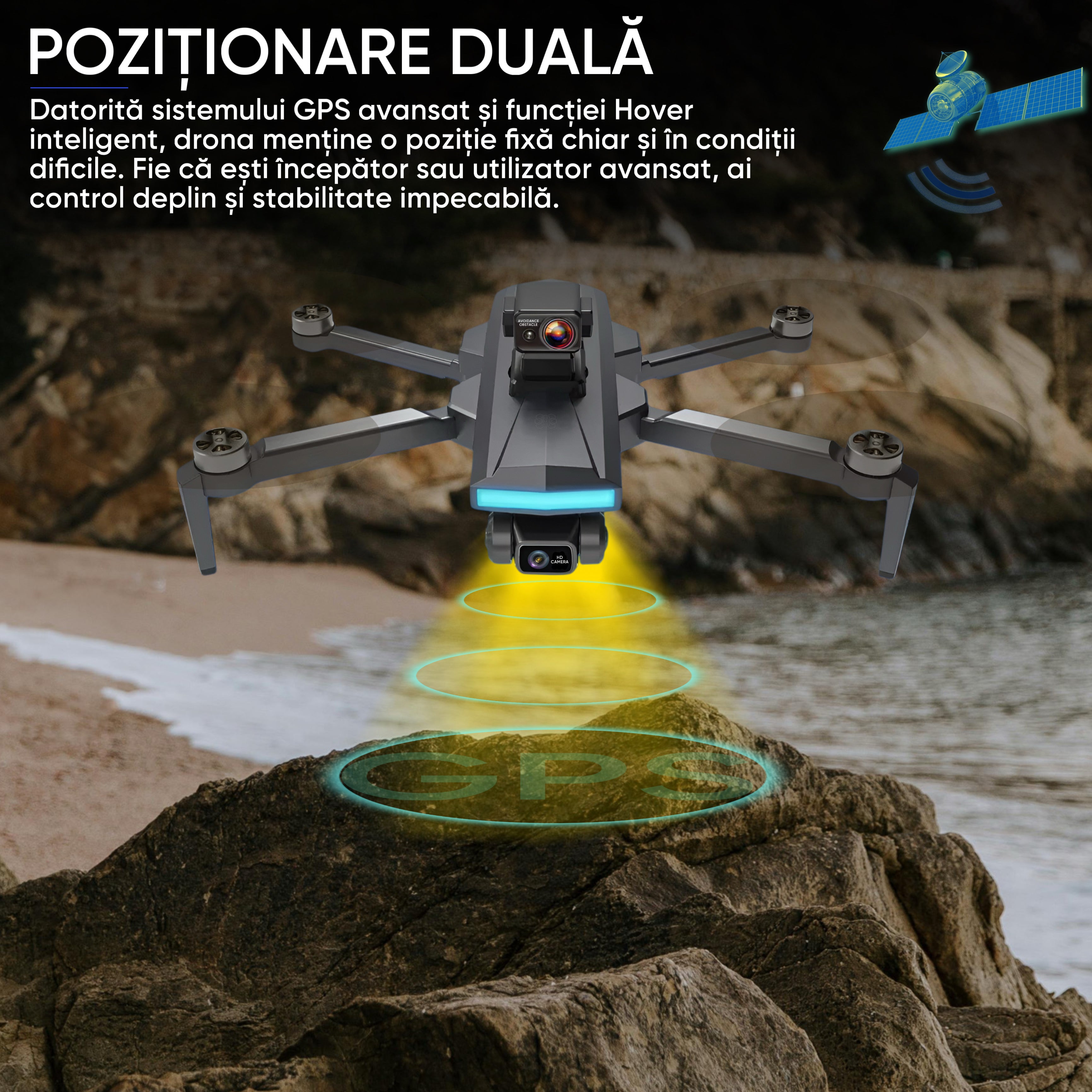 HexaCraft AngelSword – Drona cu camera duala pe gimbal 3 axe, GPS, AI Follow Me, ecran telecomanda, senzori 360, 28min zbor