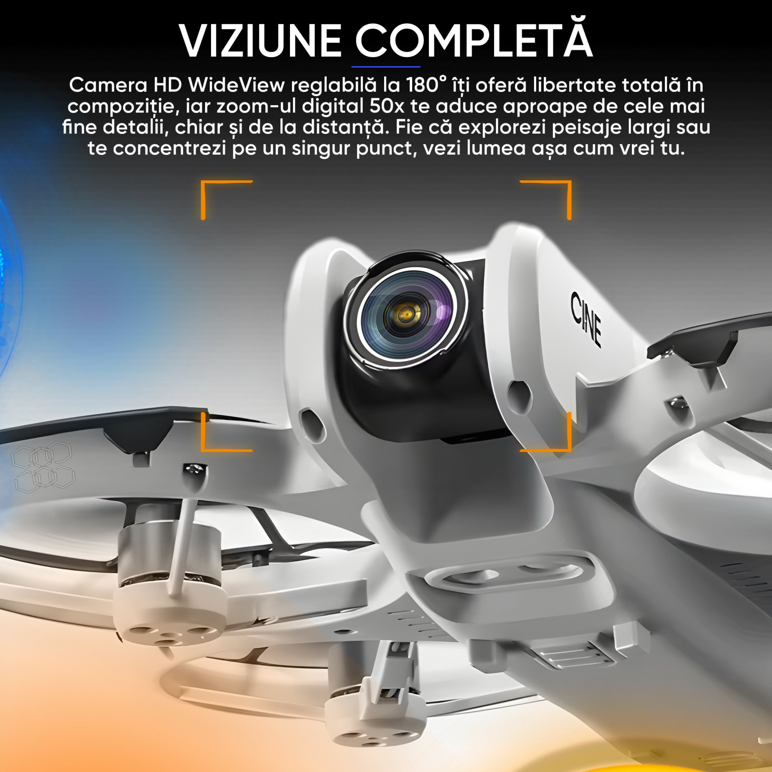 HexaCraft Droneo Alpha – Drona usoara cu camera HD wide 180°, ecran HDR, control telefon sau telecomanda, Headless Mode, rotire 360, functie gesturi, 15 min zbor