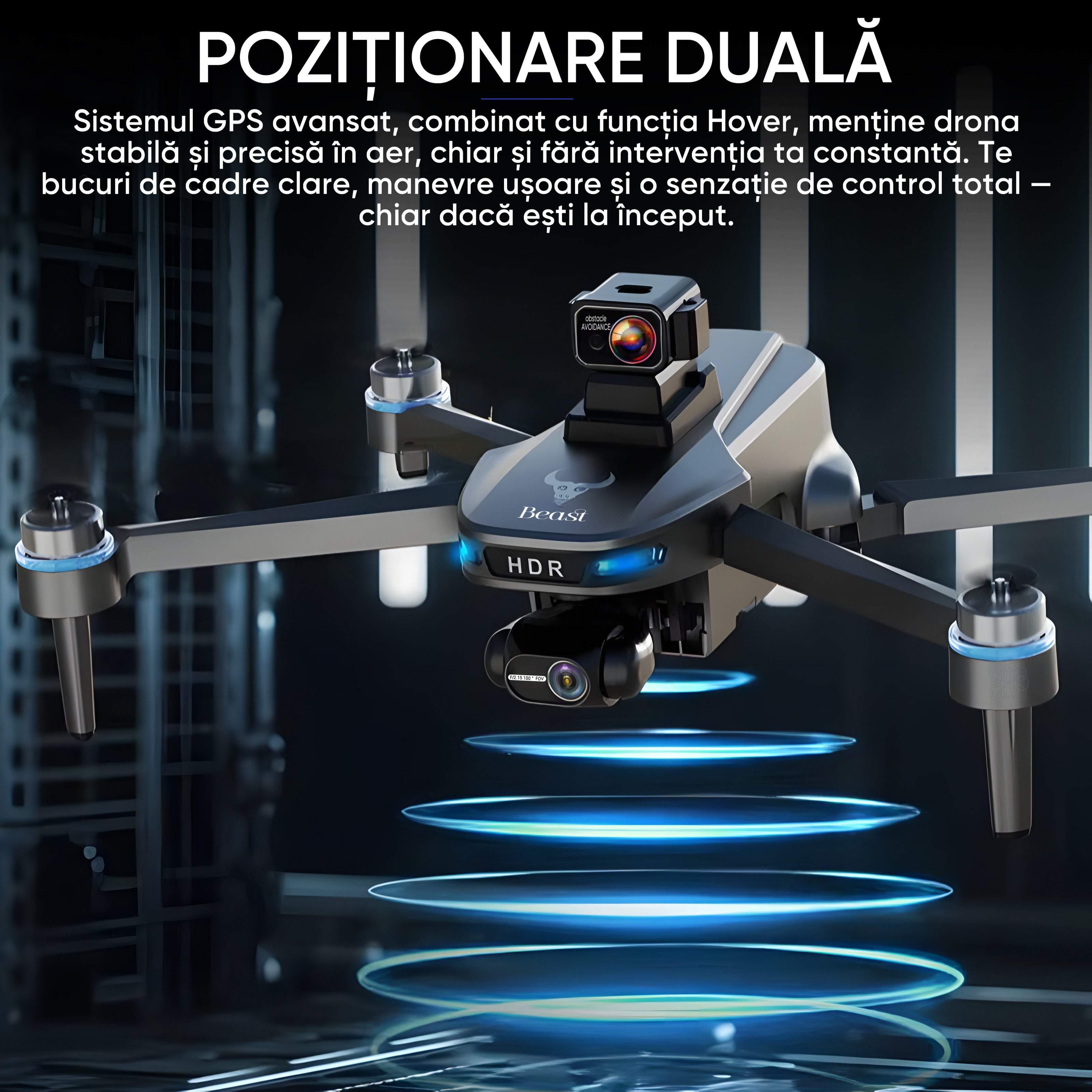 HexaCraft Hdark Ripple – Drona cu gimbal 3 axe, camera 4K, ecran 6.5 inch, GPS dual, senzori 360, retur automat, 25min zbor, mod Headless, Find my drone
