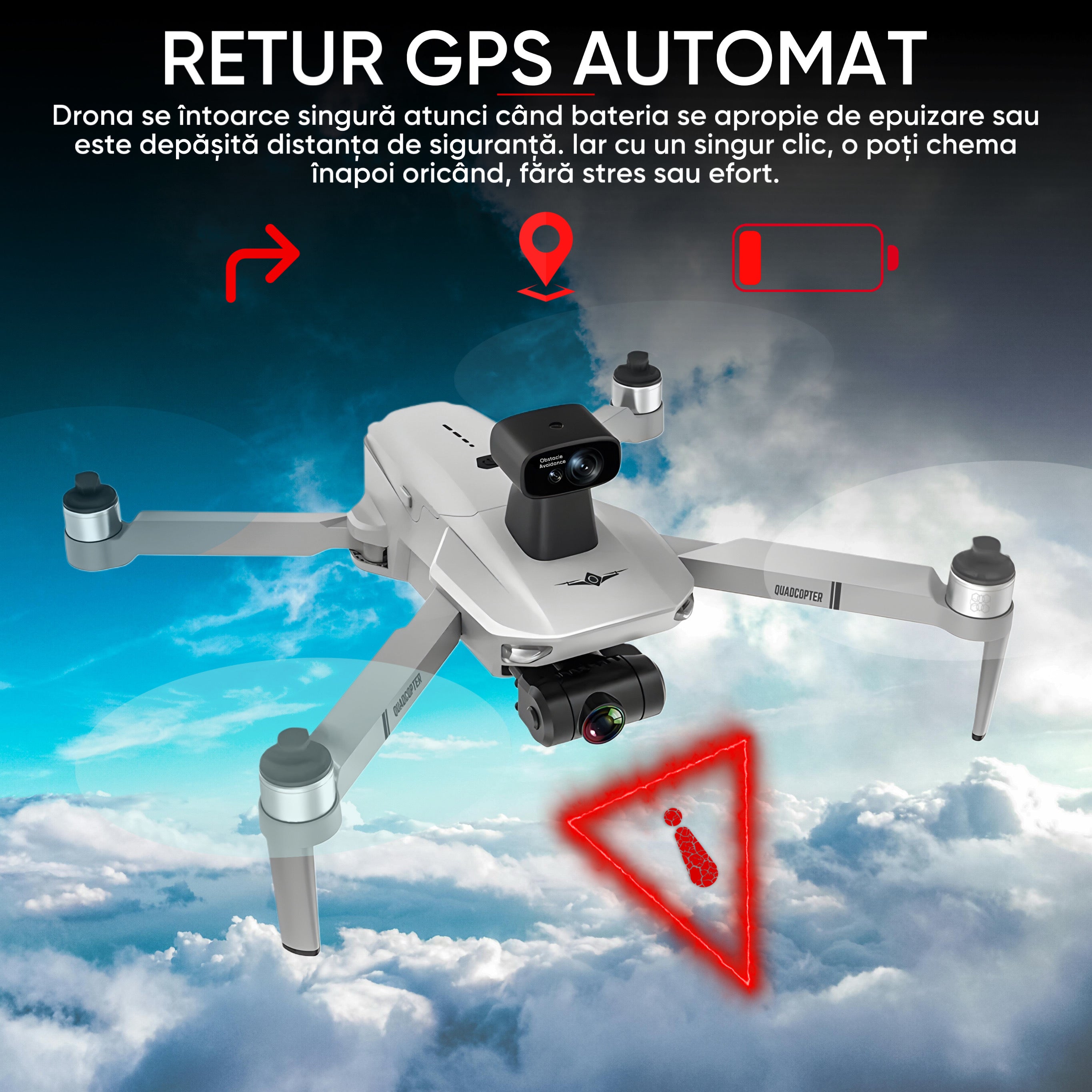 HexaCraft Stratus X – Drona GPS cu Camera 12MP Stabilizare 2 Axe, Senzori 360, Autonomie 25min, Control 5G, Raza 1200m, Return Automat