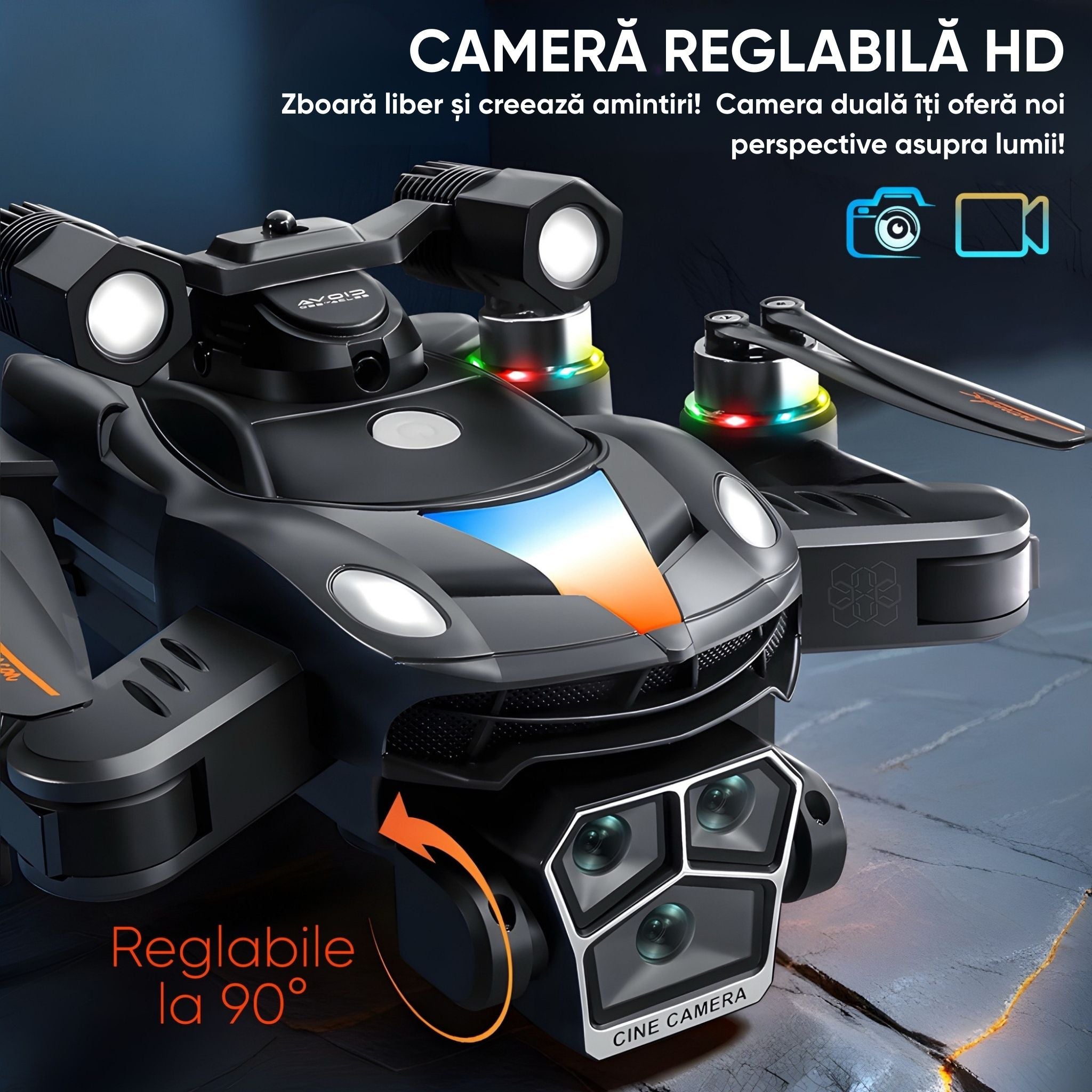 Drona NaveX, Original Dronescu, Camera duala HD, REBORN