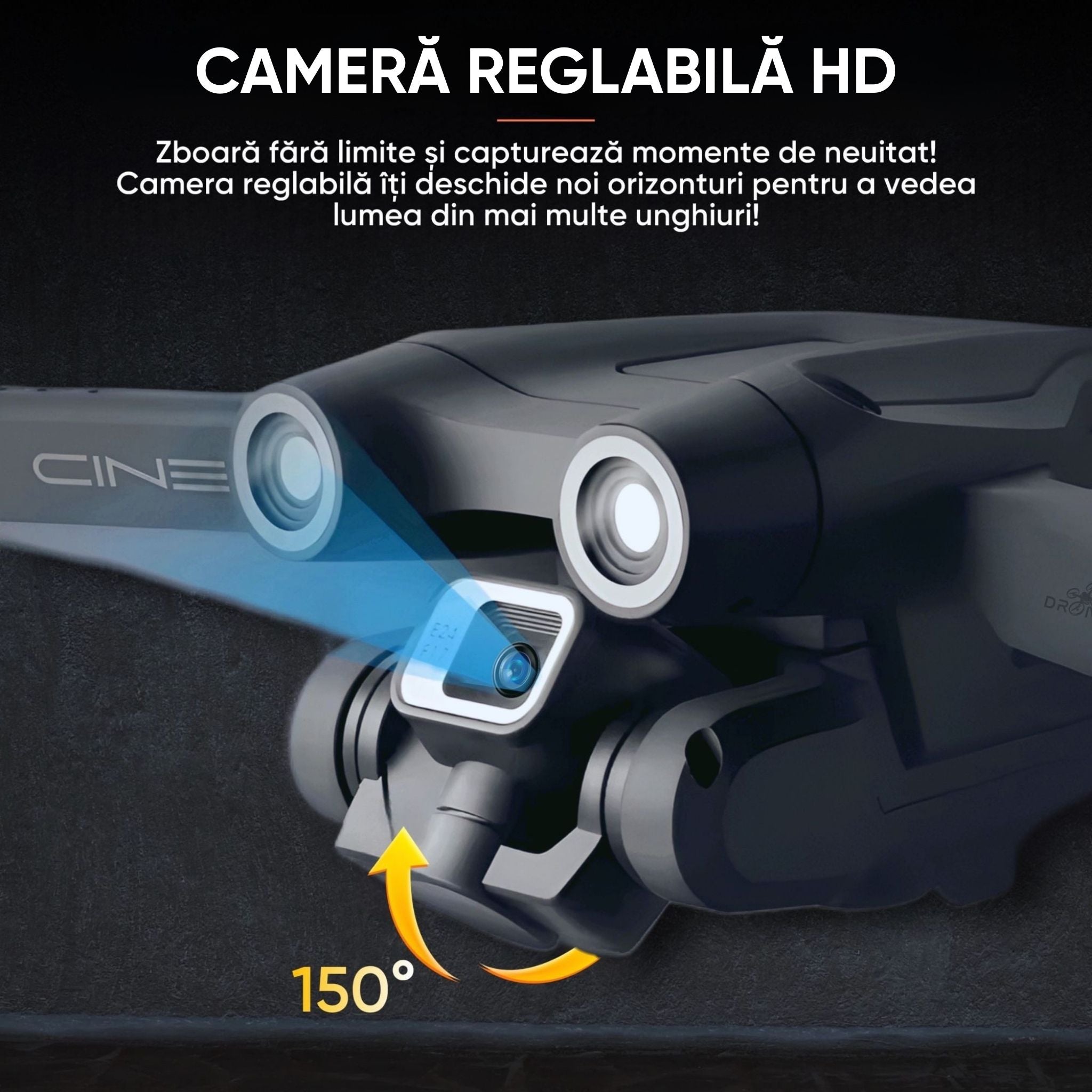 Drona cu camera duala HD, Dronescu, Model ShadowHex, gri, REBORN