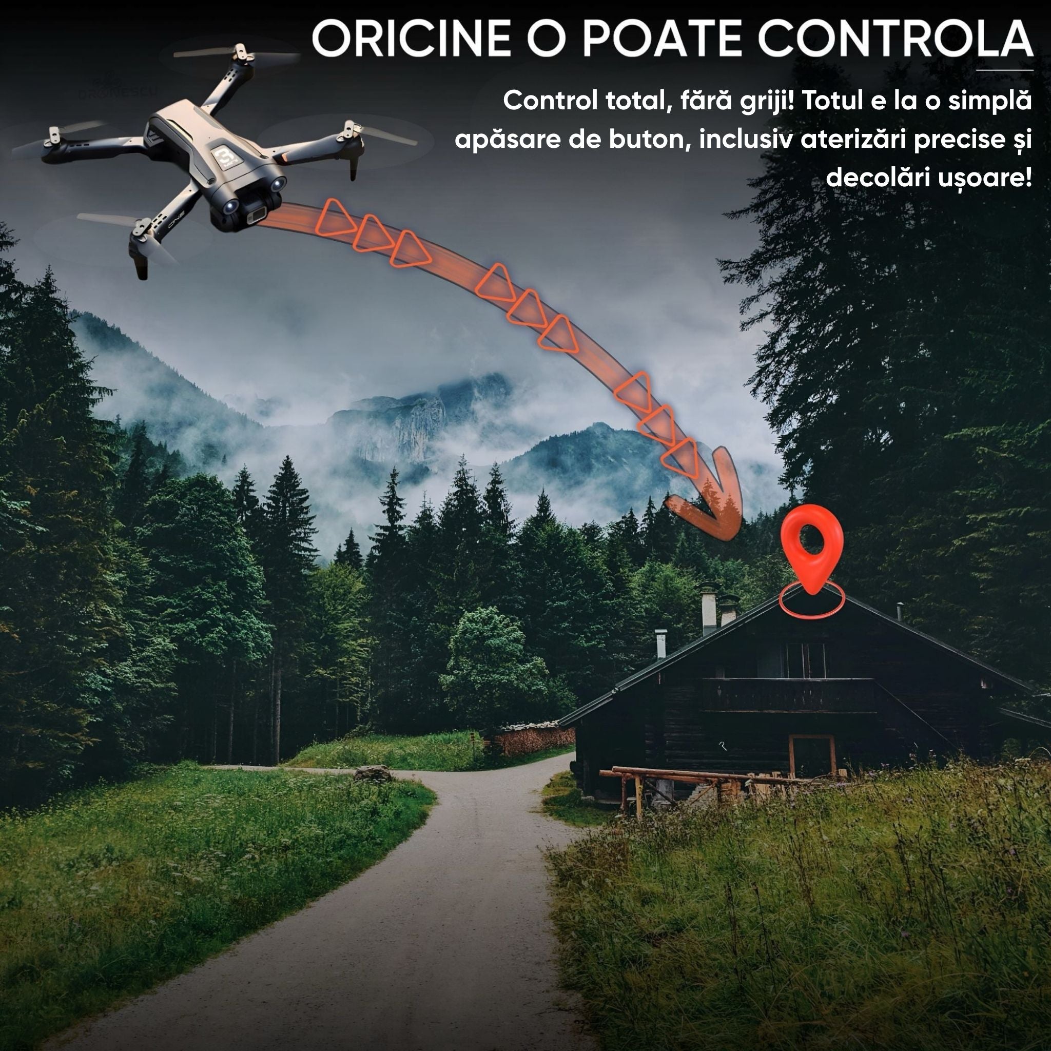 Drona cu camera duala HD, Dronescu, Model ShadowHex, gri, REBORN