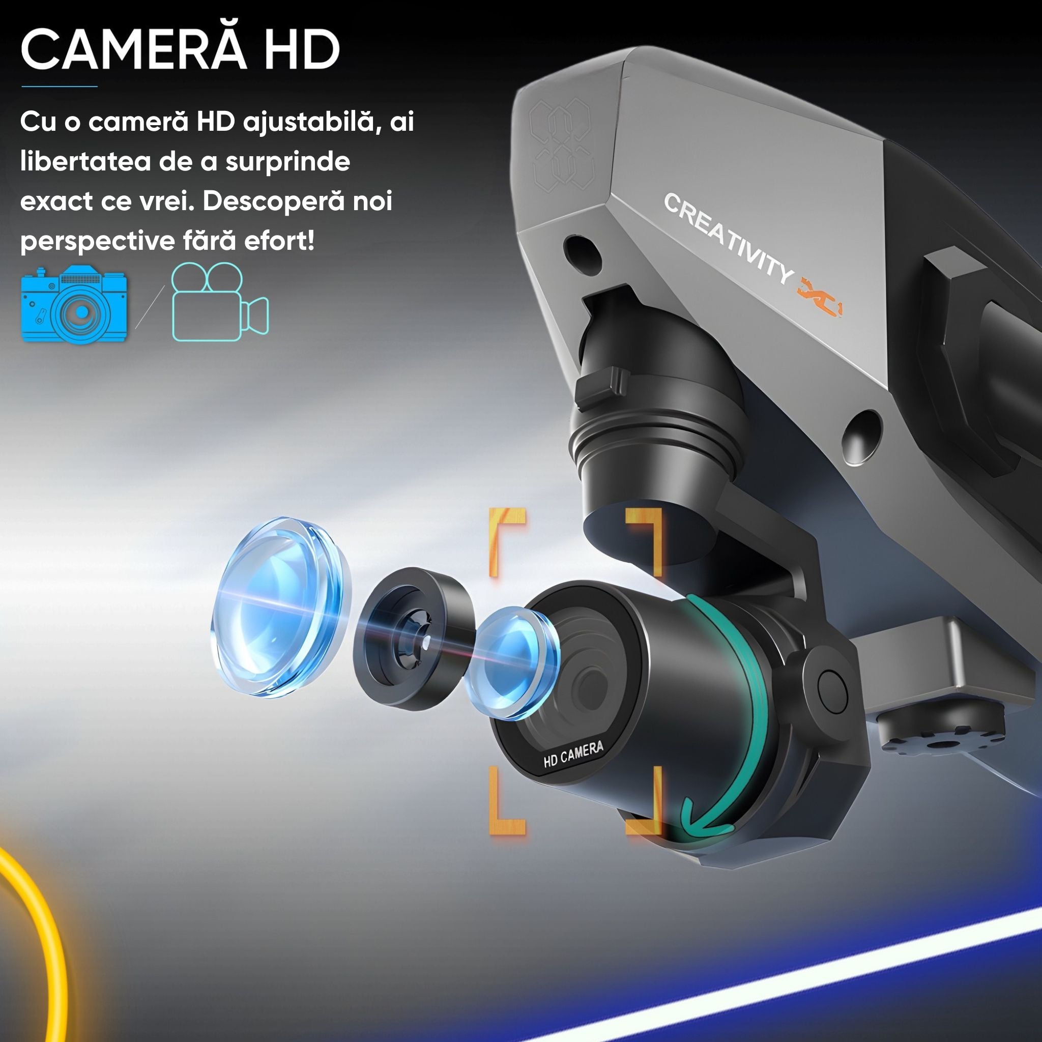 Mini drona model XD1 FlyTron, Camera duala HD Wide, REBORN